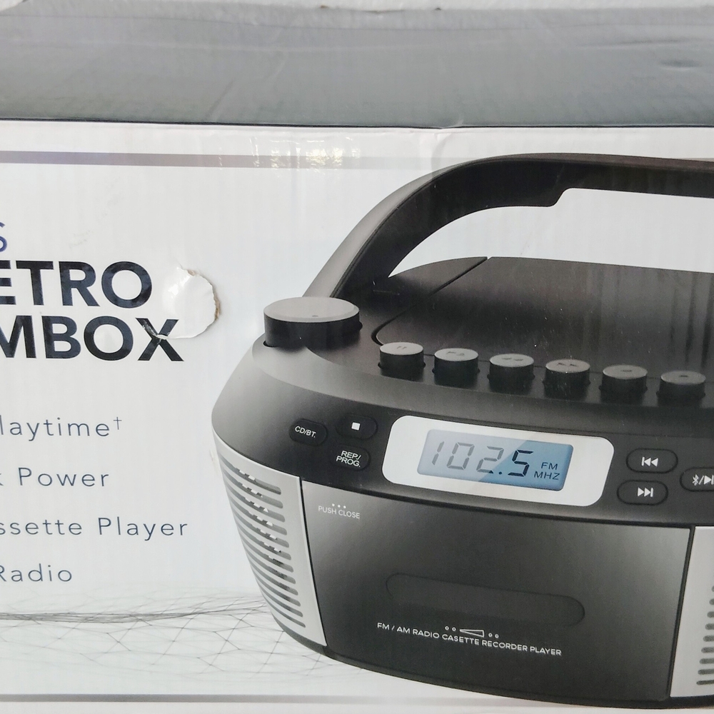 Vivitar CD Retro Boombox with AM/FM Radio CD and Cassette Player - Black